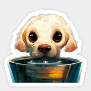 Angelic Puppy Drinking Water from a Bowl Sticker